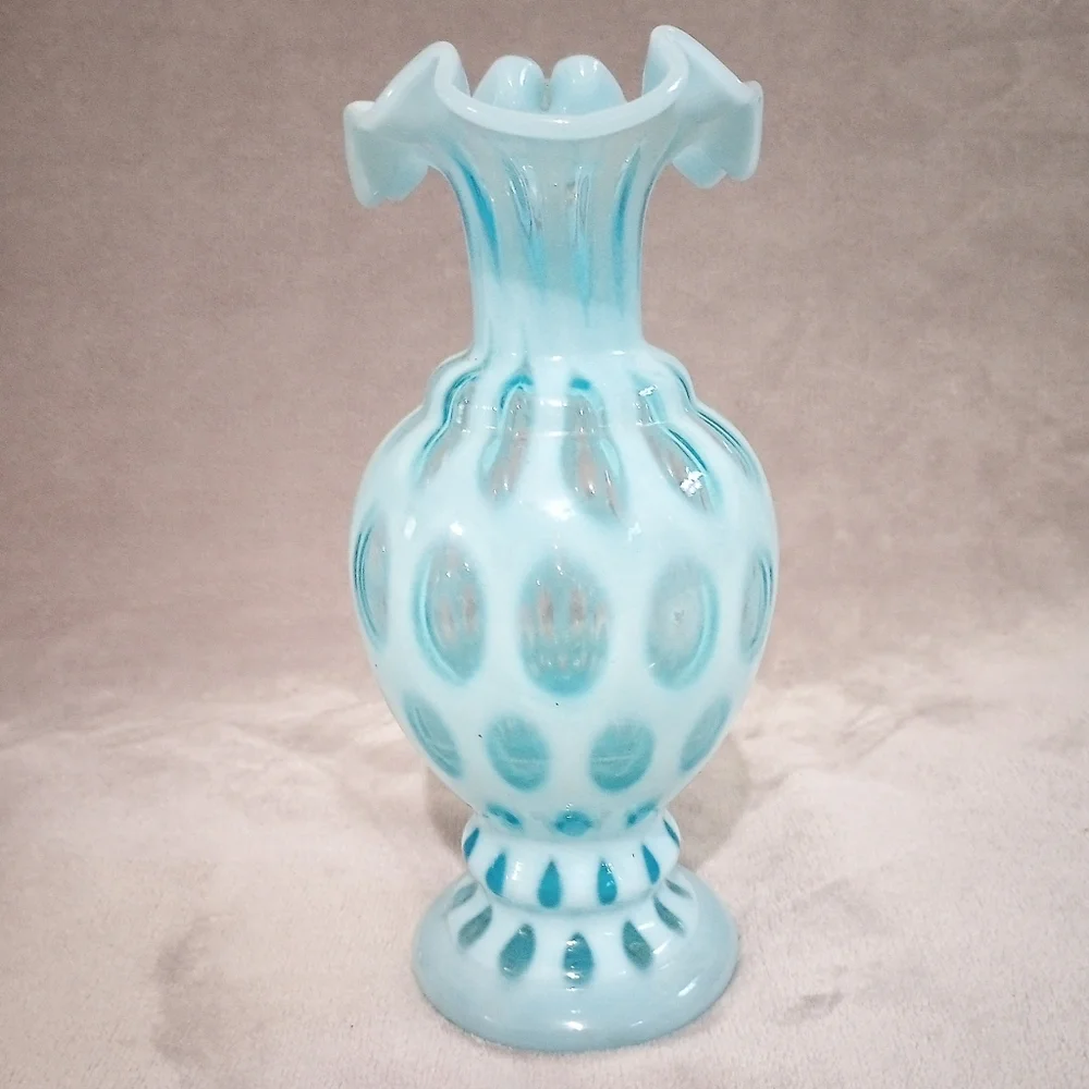 Fenton Blue Coin Dot Opalescent Ewer Pitcher
